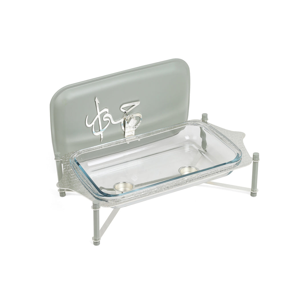 Jiwar Large Twin Candle Pyrex Chafer Mint Green & Silver | Elegant Buffet Serveware