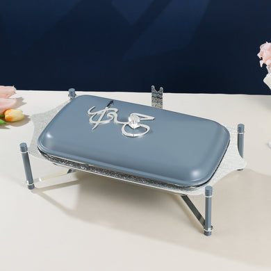 Jiwar Large Twin Candle Pyrex Chafer Haze Blue & Silver | Elegant Buffet Serveware