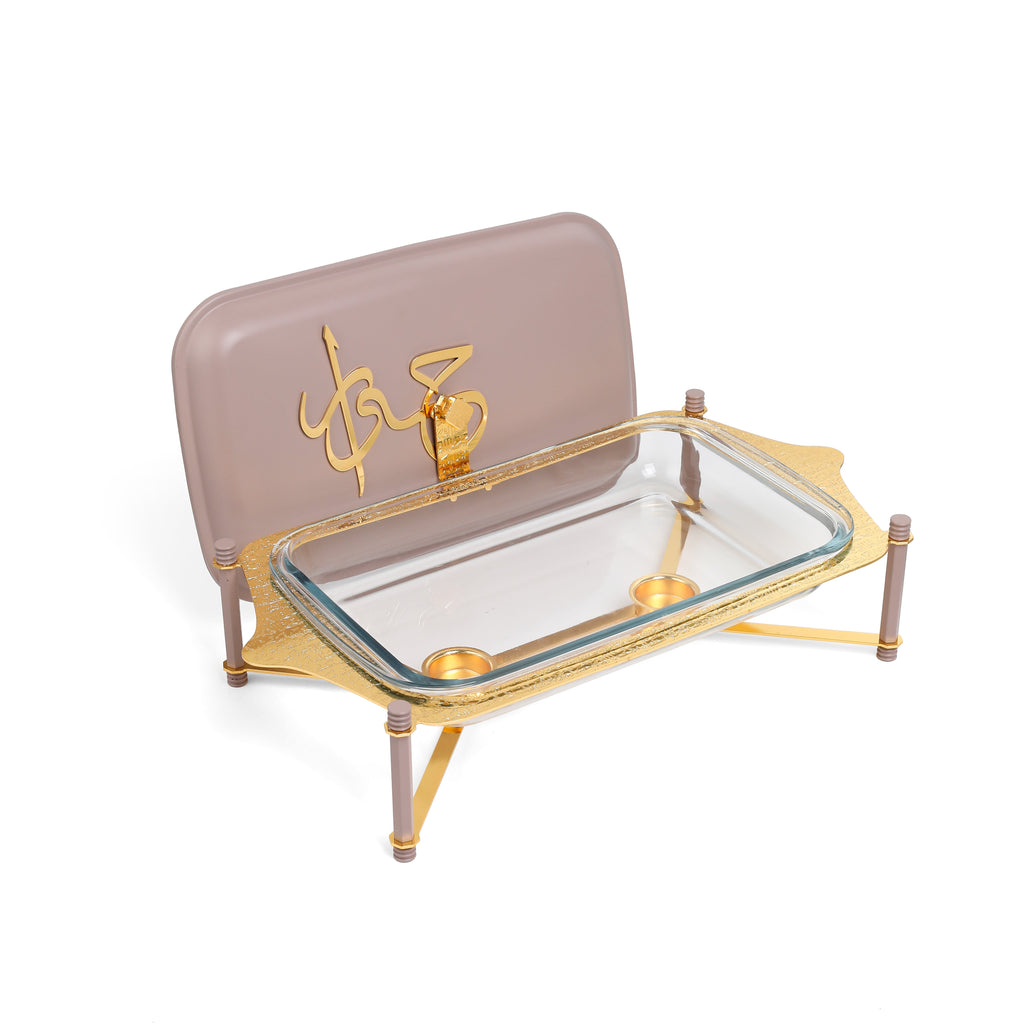 Jiwar Large Twin Candle Pyrex Chafer – Lavender & Gold, Party Buffet Food Warmer