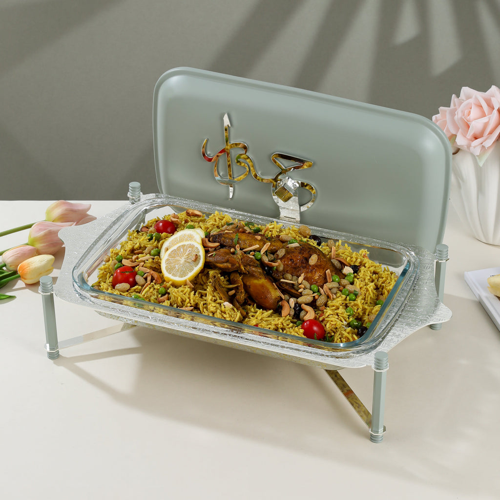 Jiwar Large Twin Candle Pyrex Chafer – Mint Green & Silver, Premium Buffet Food Warmer