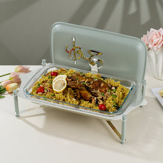 Jiwar Large Twin Candle Pyrex Chafer – Mint Green & Silver, Premium Buffet Food Warmer