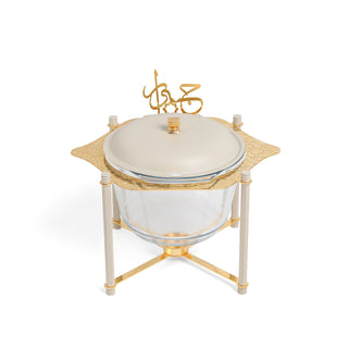 Jiwar Deluxe Gold Engraved Soup Buffet Beige & Gold | Luxury Serveware