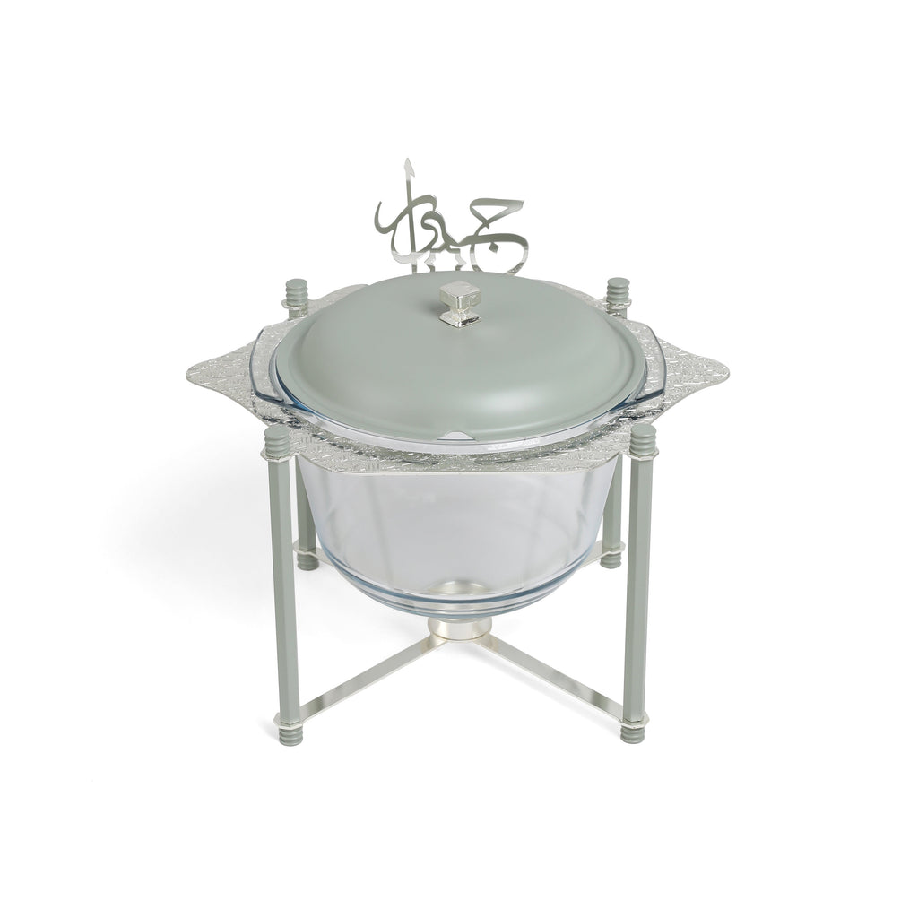 Jiwar Deluxe Gold Engraved Soup Buffet Mint Green & Silver | Luxury Serveware