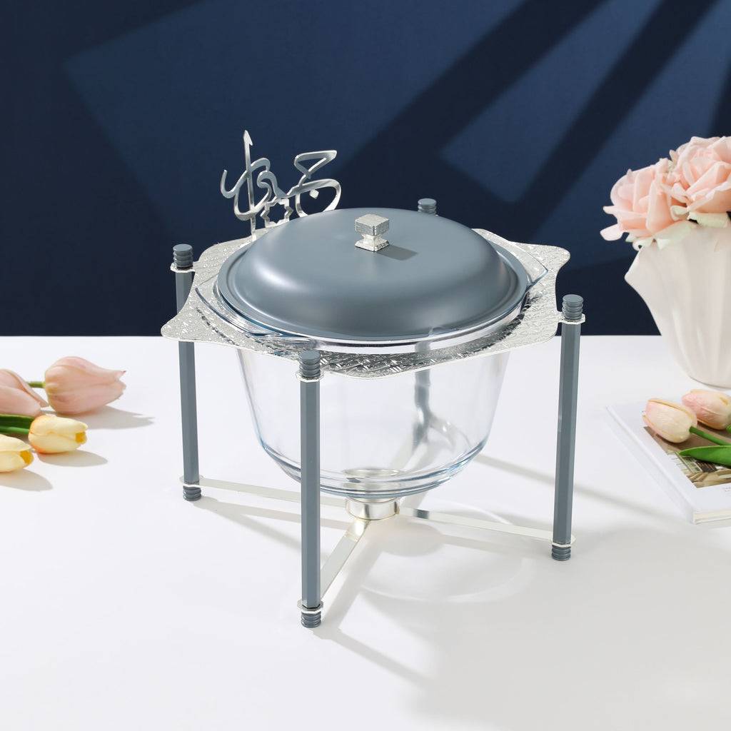 Jiwar - Deluxe Gold Engraved Soup Buffet - Haze BLue &Silver