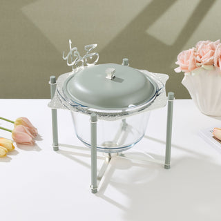 Jiwar Deluxe Gold Engraved Soup Buffet Mint Green & Silver | Luxury Serveware