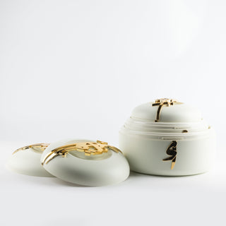 Liqa’a Food Thermos & Warm Serve Set (3-Piece) – Pearl White & Gold