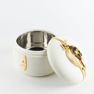 Liqa’a Food Thermos & Warm Serve Set (3-Piece) – Pearl White & Gold