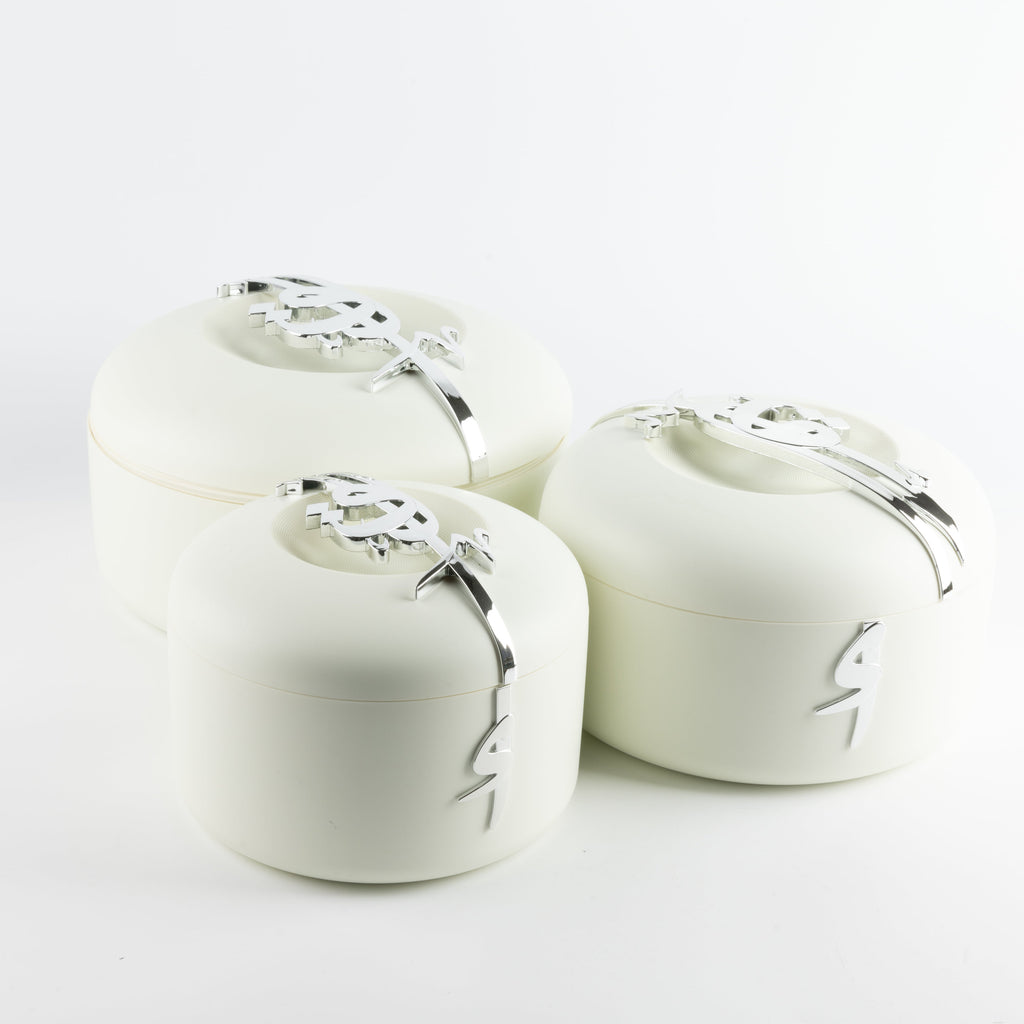 Liqa'a - Food Thermos/ Warm Serv (Set of 3) - Pearl White & Silver