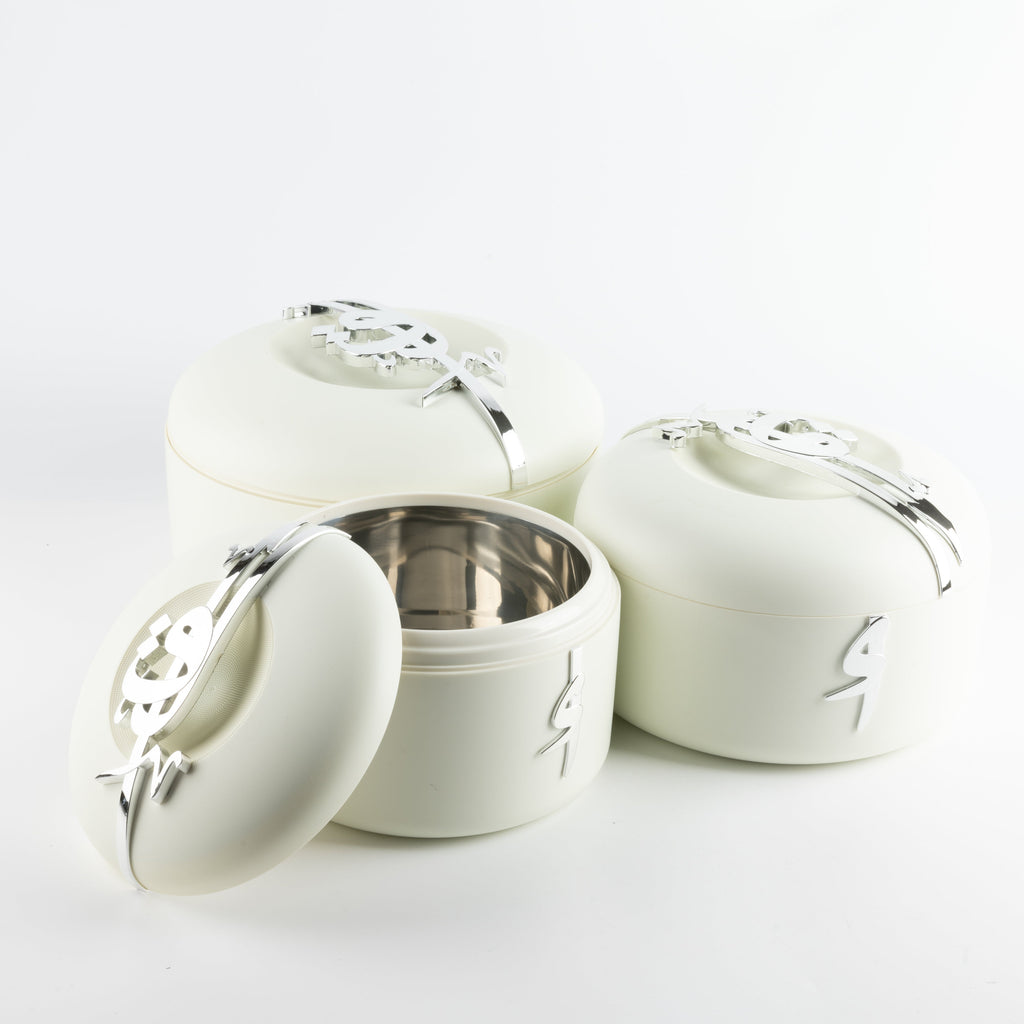 Liqa'a - Food Thermos/ Warm Serv (Set of 3) - Pearl White & Silver