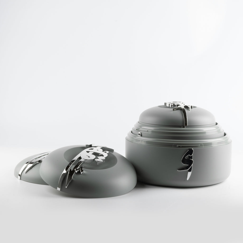 Liqa’a Food Thermos & Warm Serve Set (3-Piece) – Grey & Silver