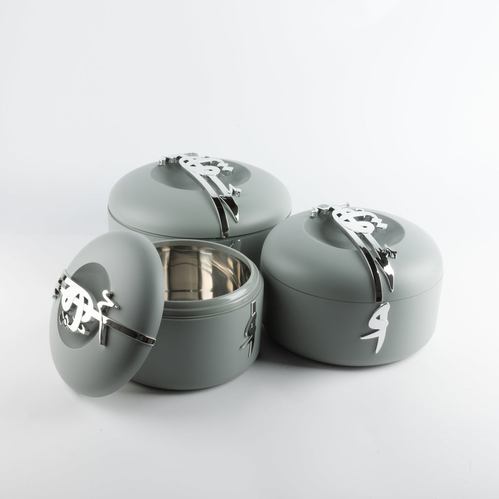 Liqa’a Food Thermos & Warm Serve Set (3-Piece) – Grey & Silver