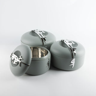 Liqa’a Food Thermos & Warm Serve Set (3-Piece) – Grey & Silver