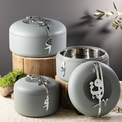 Liqa’a Food Thermos & Warm Serve Set (3-Piece) – Grey & Silver