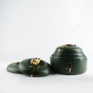 Liqa’a Food Thermos Set 3-Piece – Olive Green & Gold | Elegant Warm Serveware