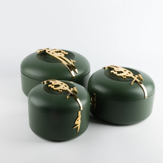 Liqa’a Food Thermos Set 3-Piece – Olive Green & Gold | Elegant Warm Serveware