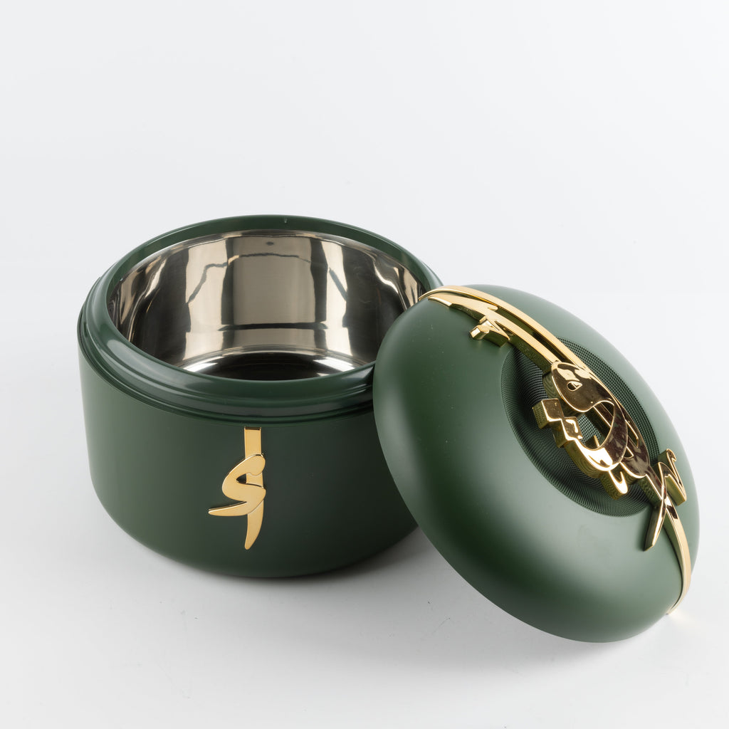 Liqa’a Food Thermos Set 3-Piece – Olive Green & Gold | Elegant Warm Serveware