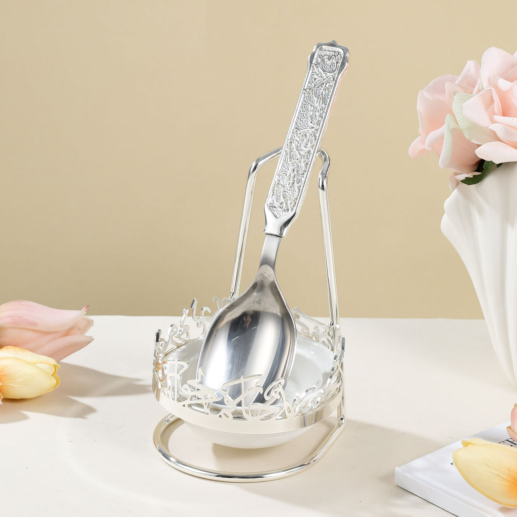 Jiwar Luxury Chafer Spoon & Holder Set Silver | Elegant Buffet Serveware