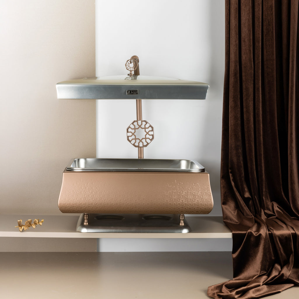 Nourhan - 6L Premium Rectangular Chafer - Bronze & Silver