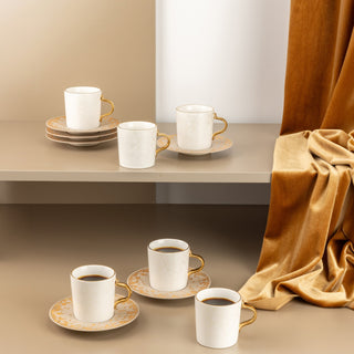 Nourhan - Espresso/Turkish Coffee Set (12-Pc) - Gold & Beige