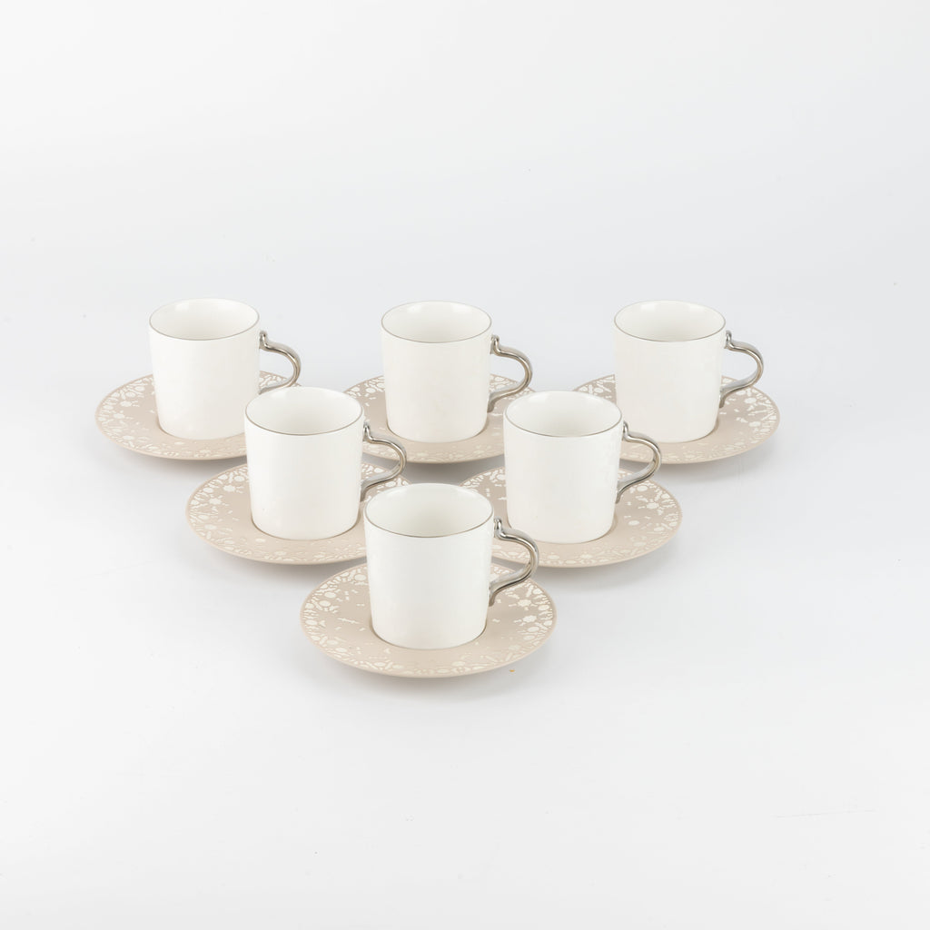 Nourhan - Espresso/Turkish Coffee Set (12-Pc) - Beige & Silver