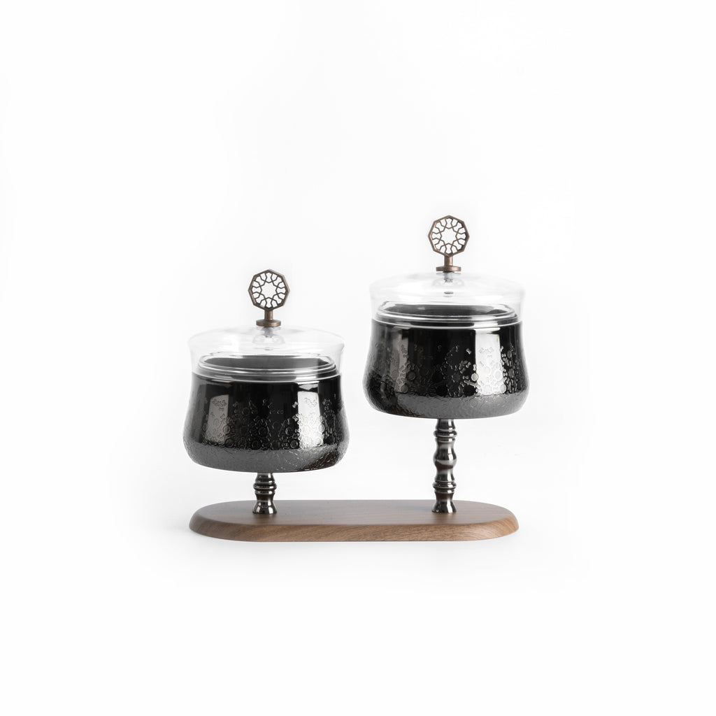 Nourhan - Dual Bowl Serving Set - Black Walnut