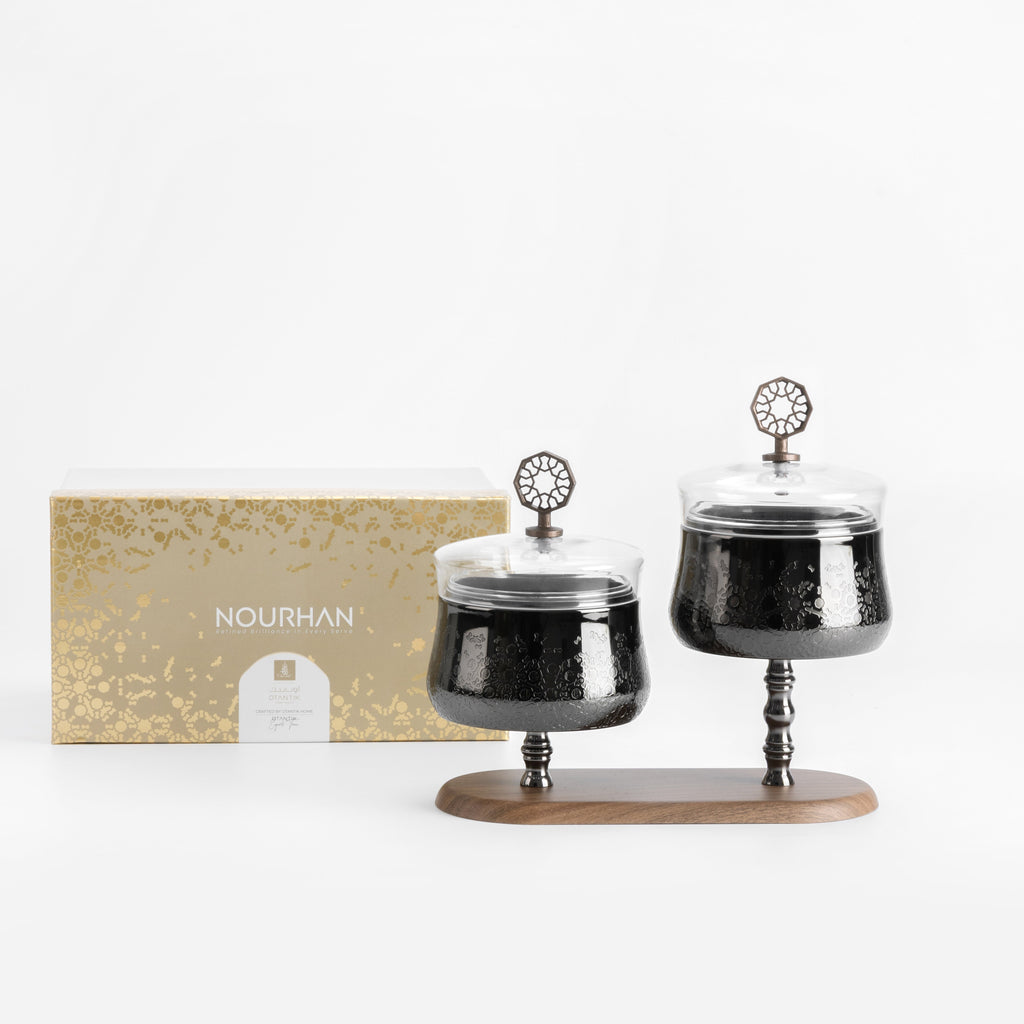 Nourhan - Dual Bowl Serving Set - Black Walnut