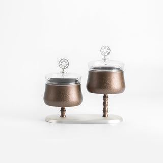 Nourhan - Dual Bowl Serving Set - Bronze & Silver