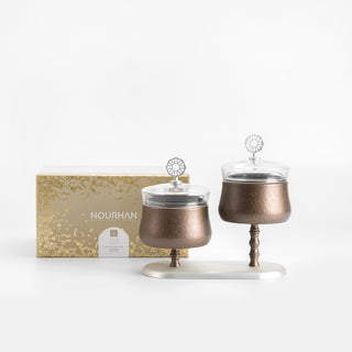 Nourhan - Dual Bowl Serving Set - Bronze & Silver