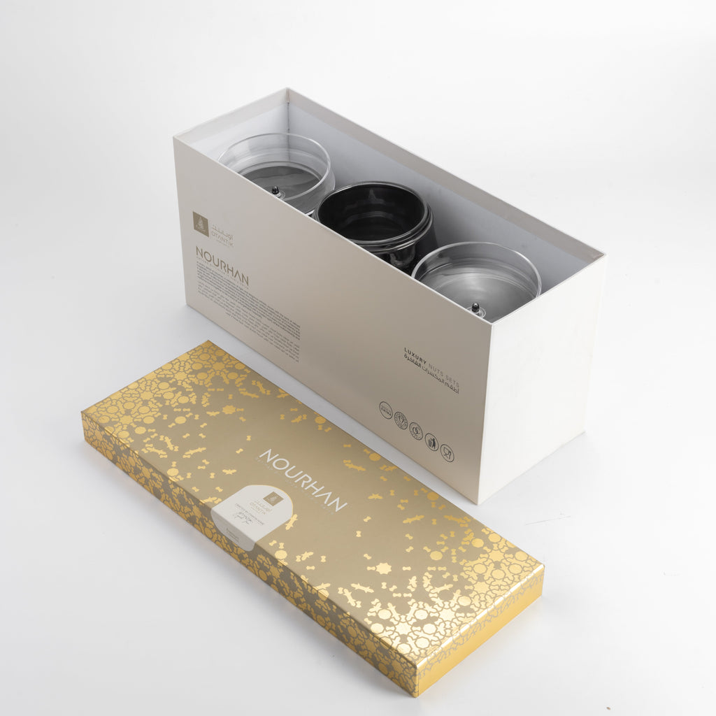 Nourhan - Triple Bowl Serving Set - Black Walnut