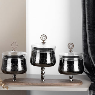 Nourhan - Triple Bowl Serving Set - Black Walnut