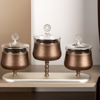 Nourhan - Triple Bowl Serving Set - Bronze & Silver