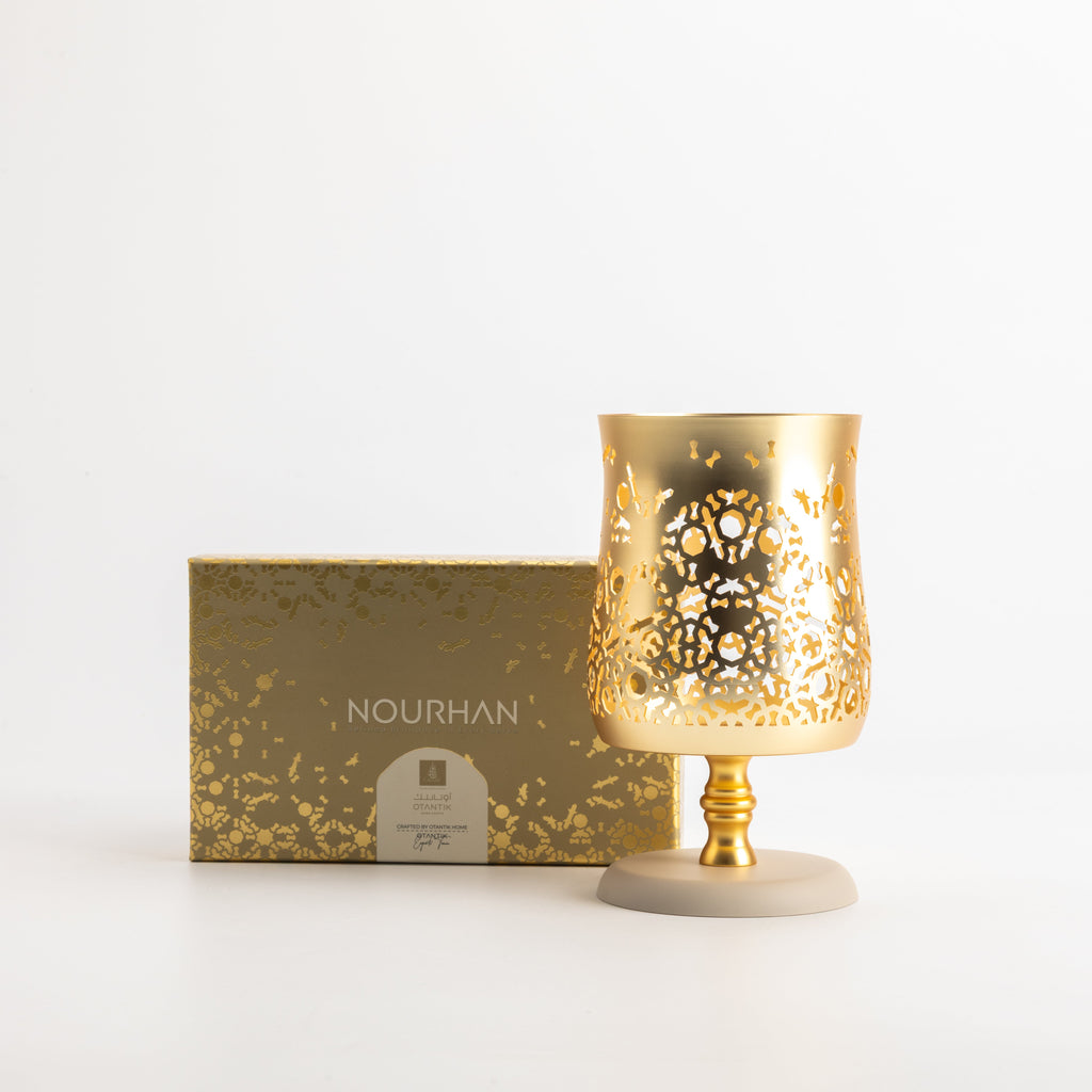 Nourhan - Medium Candle Holder - Gold & Beige