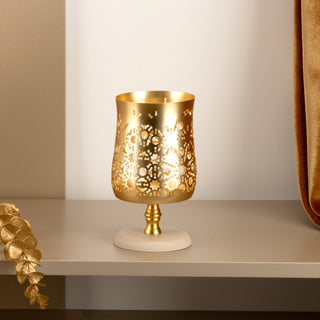 Nourhan - Medium Candle Holder - Gold & Beige