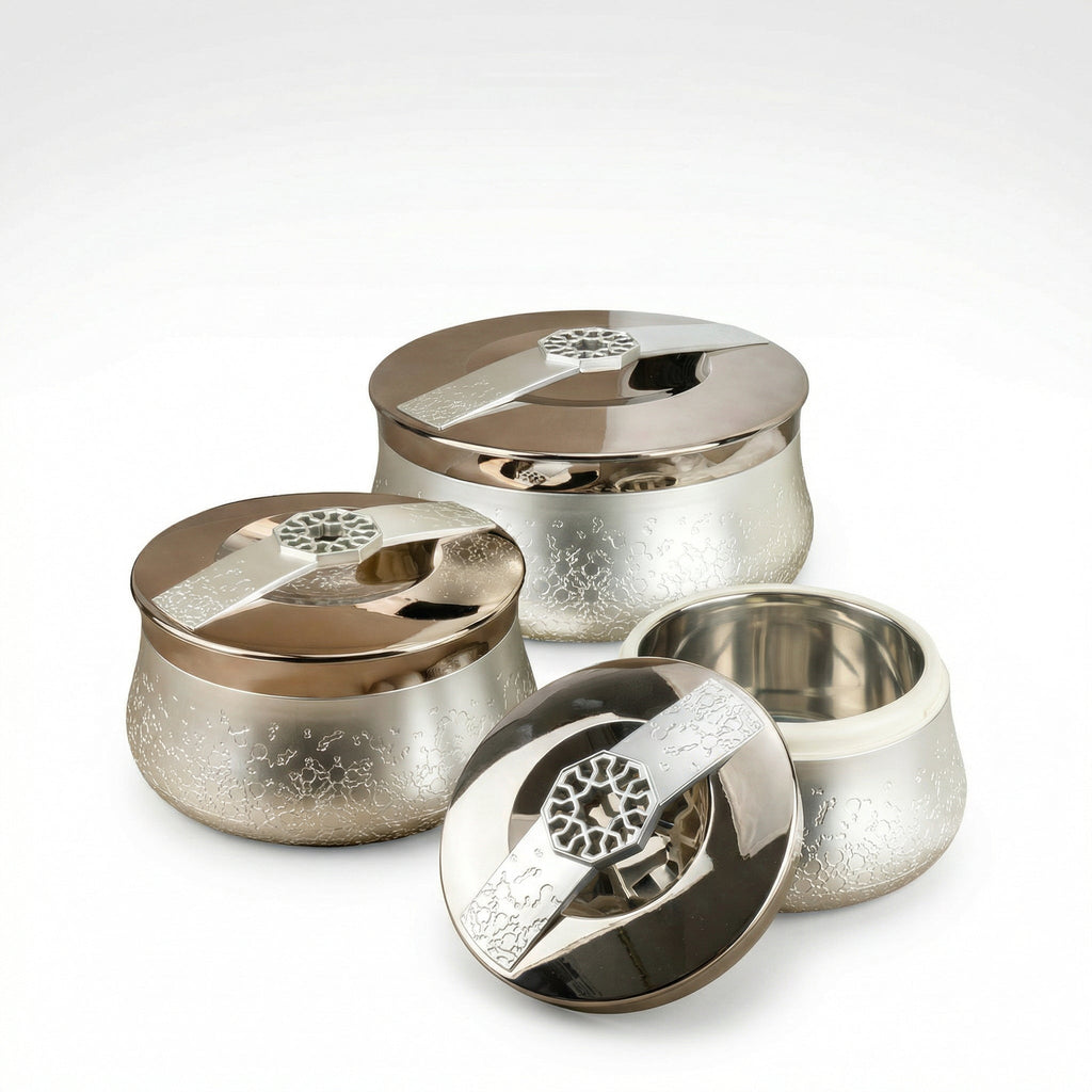 Nourhan - Food Thermos/ Warm Serv (Set of 3) - Silver
