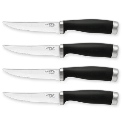 Hampton Forge Epicure Black Steak Knives, Set of 4, plastic/stainless-steel