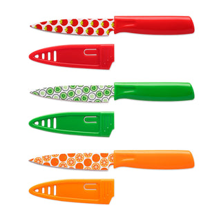Hampton Forge Printed Fruit 3-Piece Paring Knife Set, plastic/stainless-steel