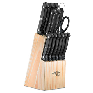 Hampton Forge Brighton 14-Piece Cutlery Block Set, wood/acacia/stainless