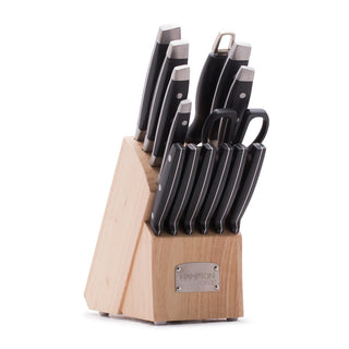 Hampton Forge Continental 15-Piece Cutlery Block Set, stainless steel/wood/abs