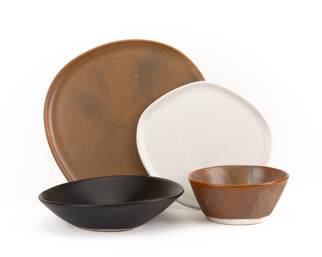 HAAND Ripple 4-Piece Dinner Setting – Handcrafted Porcelain Dinnerware Set
