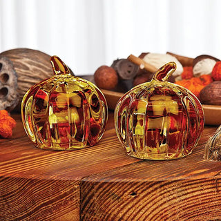 Harvest Amber Pumpkin Salt & Pepper Shaker Set – Crystal Fall Table Décor