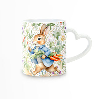 White Botanical Peter Rabbit Mug with Heart Handle