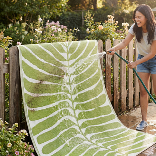 Hilo Green Tropical Leaf Reversible Outdoor Patio Rug
