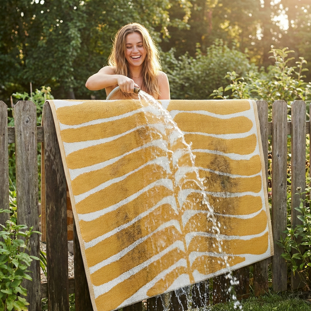 Hilo Honey Tropical Leaf Reversible Outdoor Patio Rug