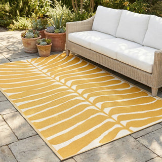 Hilo Honey Tropical Leaf Reversible Outdoor Patio Rug