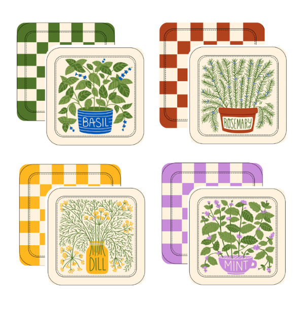 Homegrown Herbs Botanical Coasters – Set of 4