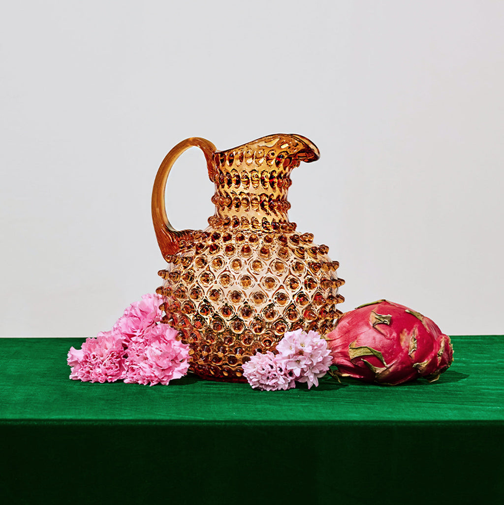 Hobnail Glass Jug in Honey Gold – 2 Liter
