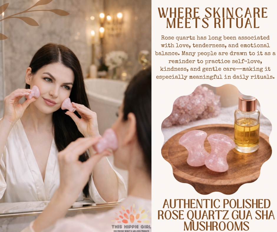 Rose Quartz Gua Sha Mushrooms – Crystal Facial & Body Massage Set