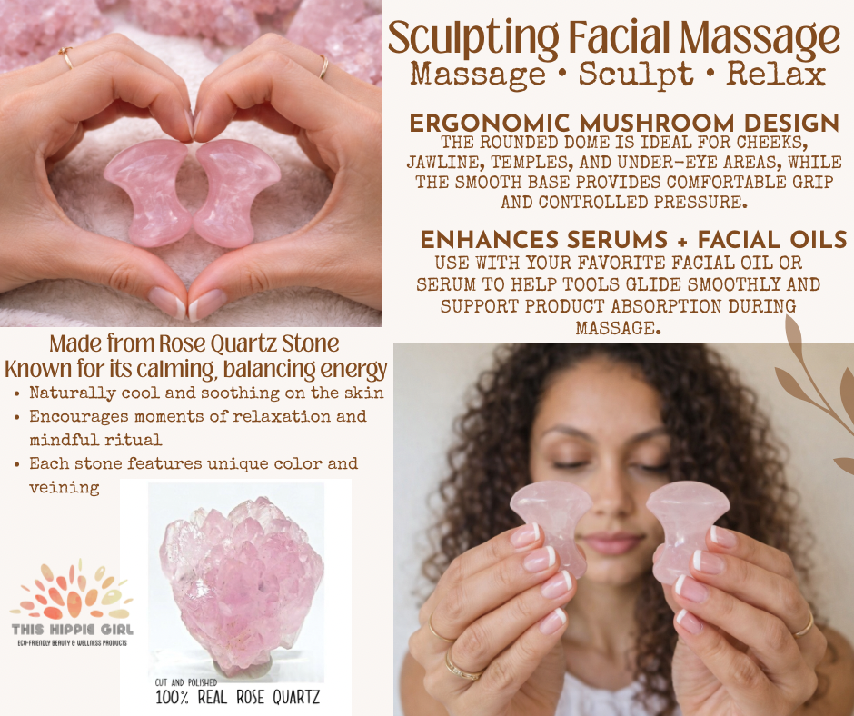 Rose Quartz Gua Sha Mushrooms – Crystal Facial & Body Massage Set