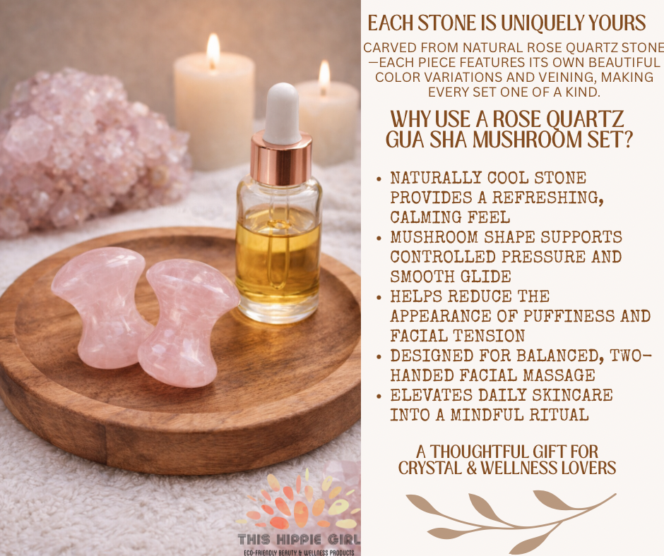 Rose Quartz Gua Sha Mushrooms – Crystal Facial & Body Massage Set