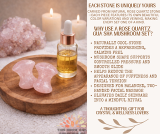 Rose Quartz Gua Sha Mushrooms – Crystal Facial & Body Massage Set